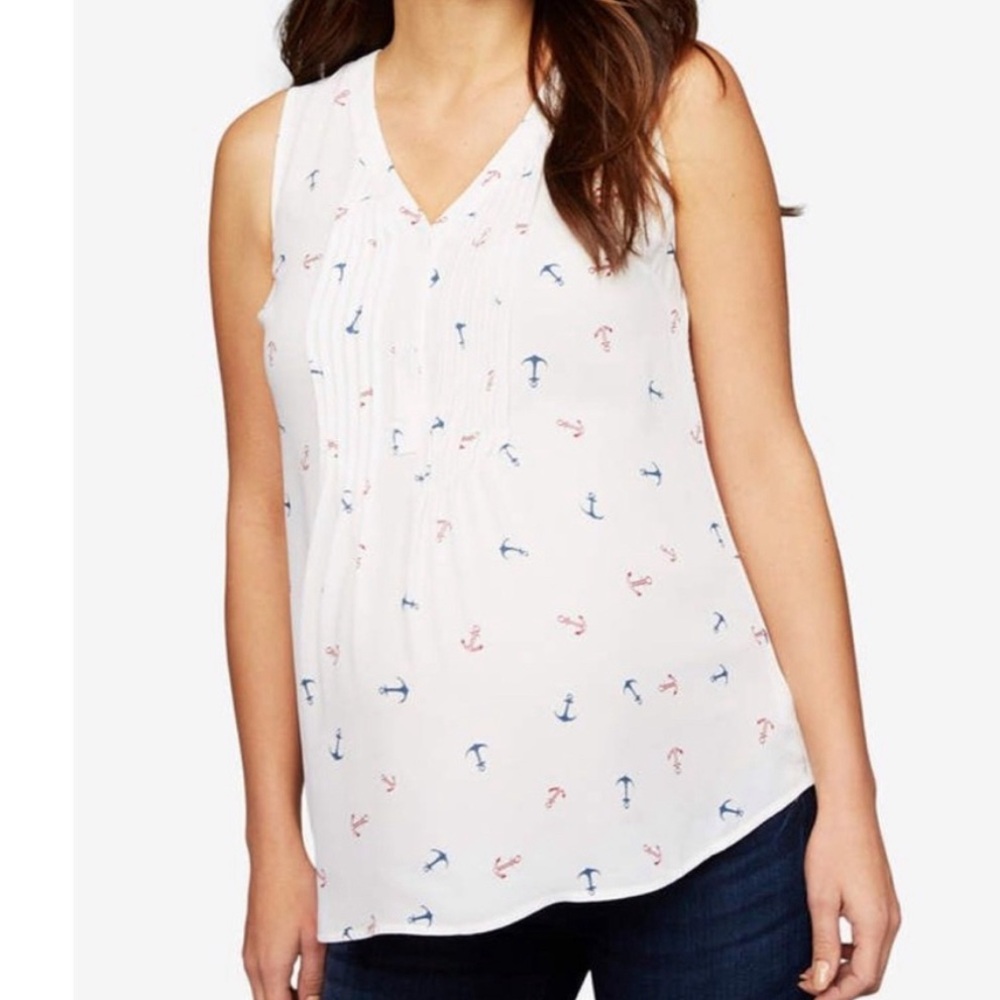 EUC Anchor Print Pleated Maternity Sleeveless Blouse